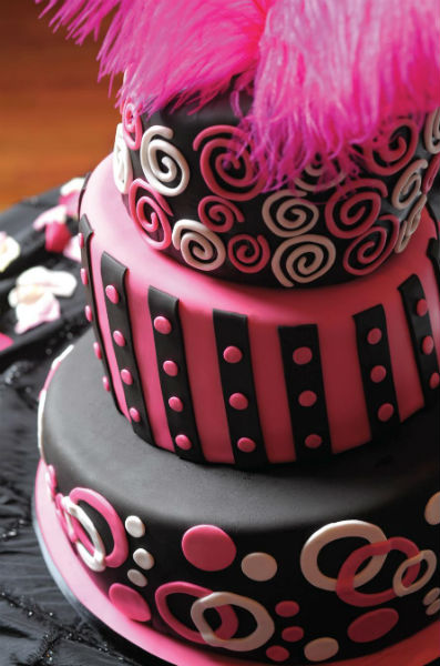 Pink, black and white cake