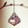 White trilliant gem hanging on a branch