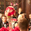 Group shot of reception in vintage library