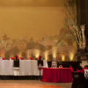 Head table, dance floor and guest tables for red and black wedding