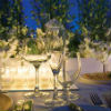 Elegant décor with white flower centerpieces and gold side plates