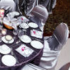 Lilac & violet reception décor, modern centerpieces with white flowers