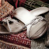 Metallic kitten heel sandles with rhinstone toe detail