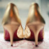 Gold Christian Louboutins with sheer detailing