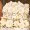 White rose bud three tier cake with piped gold design