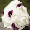 Romantic white rose and violet calla lily bouquet